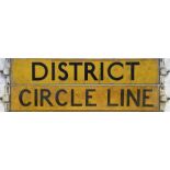 London Underground O/P/Q-Stock enamel CAB DESTINATION PLATE reading 'District' on one side and '