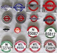 Selection (16) of London Transport etc UNIFORM CAP & LAPEL BADGES incl LGOC lapel badge, 'Publicity'