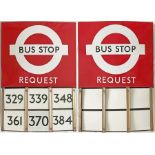 London Transport enamel BUS STOP FLAG (Request) with E-PLATES. A 1950s/60s 'bullseye'-style, E6-