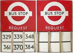 London Transport enamel BUS STOP FLAG (Request) with E-PLATES. A 1950s/60s 'bullseye'-style, E6-