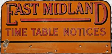 East Midland Motor Services enamel HEADER PLATE 'Time Table Notices', we estimate to be 1930s-