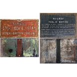 Pair of railway CAST-IRON SIGNS comprising a Lancashire & Yorkshire Railway 'Trespass' sign (size: