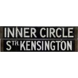 London Underground Q/CO/CP-Stock enamel CAB DESTINATION PLATE for Inner Circle/Sth Kensington on the