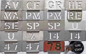 Good quantity (19) of London Transport bus garage ALLOCATION STENCIL PLATES (14) & RUNNING