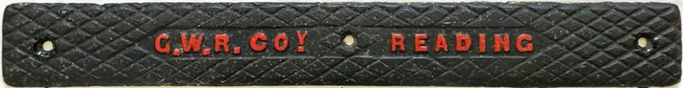 Great Western Railway (GWR) cast-iron SIGNAL BOX TREAD-PLATE from Reading signal box. Lettered '