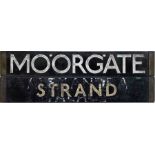 London Underground 38-Tube Stock enamel CAB DESTINATION PLATE for Moorgate / Strand on the