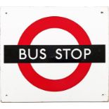 London Transport enamel BUS STOP FLAG (Compulsory version). A single-sided sign in a slightly
