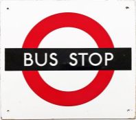 London Transport enamel BUS STOP FLAG (Compulsory version). A single-sided sign in a slightly