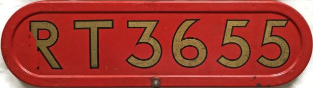 London Transport RT-type bus BONNET FLEETNUMBER PLATE from RT 3655. The original RT 3655 (a green '