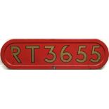 London Transport RT-type bus BONNET FLEETNUMBER PLATE from RT 3655. The original RT 3655 (a green '