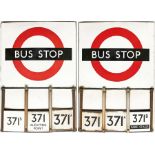 London Transport enamel BUS STOP FLAG (Compulsory) with E-PLATES. A 1950s/60s 'bullseye'-style, E6-
