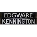 London Underground 1938-Tube Stock enamel CAB DESTINATION PLATE for Edgware / Kennington on the