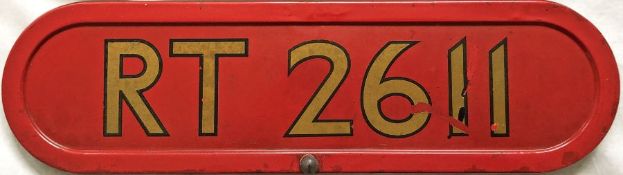 London Transport RT-type bus BONNET FLEETNUMBER PLATE from RT 2611. The original RT 2611 entered