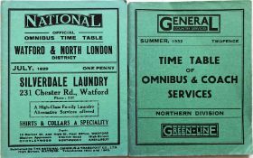 Pair of 1920s/30s National/General Country Services, Northern Division TIMETABLE BOOKLETS comprising