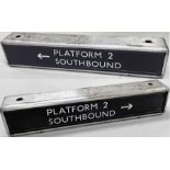 London Underground double-sided illuminated SIGN 'Platform 2 Southbound' with directional arrows.