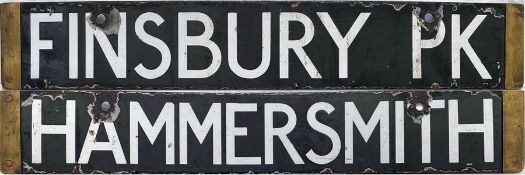 London Underground Standard Tube Stock enamel CAB DESTINATION PLATE for Finsbury Pk / Hammersmith on