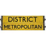 London Underground O/P/Q-Stock enamel CAB DESTINATION PLATE reading 'District' on one side and '