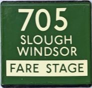 London Transport coach stop enamel E-PLATE for Green Line route 705 destinated Slough, Windsor and