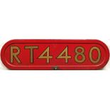 London Transport RT-type bus BONNET FLEETNUMBER PLATE from RT 4480. The original RT 4480 (a green '