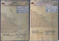 London Transport TD-class FARE BOARD dated April 1959 for routes 215/215a and 219 from Kingston