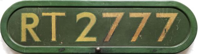 London Transport RT-type bus BONNET FLEETNUMBER PLATE from green 'Country' RT 2777. The original