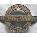 1930s London Transport ARMBAND PLATE 'Inter Station Auto Bus' as worn by conductors on the blue-