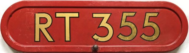 London Transport RT-type bus BONNET FLEETNUMBER PLATE from RT 355. The original RT 355 (a '