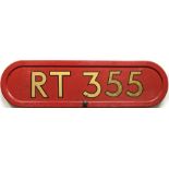 London Transport RT-type bus BONNET FLEETNUMBER PLATE from RT 355. The original RT 355 (a '