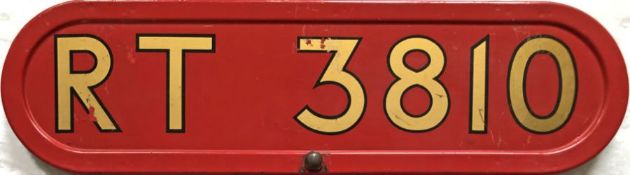 London Transport RT-type bus BONNET FLEETNUMBER PLATE from RT 3810. The original RT 3810 (a green '