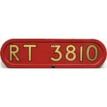 London Transport RT-type bus BONNET FLEETNUMBER PLATE from RT 3810. The original RT 3810 (a green '