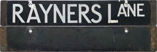 London Underground Standard or 1938-Tube Stock enamel CAB DESTINATION PLATE for Rayners Lane on