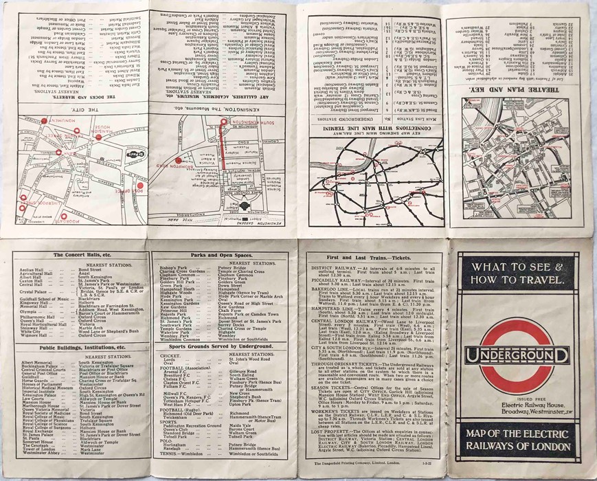 1922 London Underground MAP OF THE ELECTRIC RAILWAYS OF LONDON 'What to See & How to Travel' with - Image 2 of 2