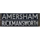 London Underground CO/CP Stock enamel CAB DESTINATION PLATE for Amersham/Rickmansworth on the