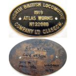1919 North British Locomotive Company brass WORKSPLATE No 22088 as fitted to Railway Operating