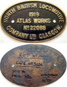 1919 North British Locomotive Company brass WORKSPLATE No 22088 as fitted to Railway Operating