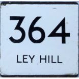 London Transport bus stop enamel E-PLATE for route 364 destinated Ley Hill. This would have been one