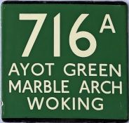 London Transport coach stop enamel E-PLATE for Green Line route 716A destinated Ayot Green, Marble