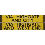 London Underground Standard Tube Stock CAB DESTINATION PLATE 'via Highgate and City / via Highgate