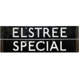 London Underground 1938-Tube Stock enamel CAB DESTINATION PLATE for Elstree / Special on the