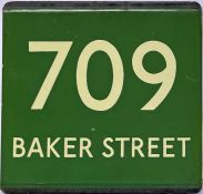 London Transport coach stop enamel E-PLATE for Green Line route 709 destinated Baker Street. These
