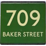 London Transport coach stop enamel E-PLATE for Green Line route 709 destinated Baker Street. These