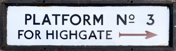 1920s/30s London Underground enamel SIGN 'Platform No 3 for Highgate' with directional arrow. Almost