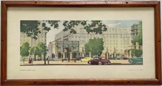 1940s/50s LNER/BR(E) CARRIAGE PRINT, mounted in original glazed frame, 'London, Marble Arch' from