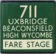 London Transport coach stop enamel E-PLATE for Green Line route 711 destinated Uxbridge,