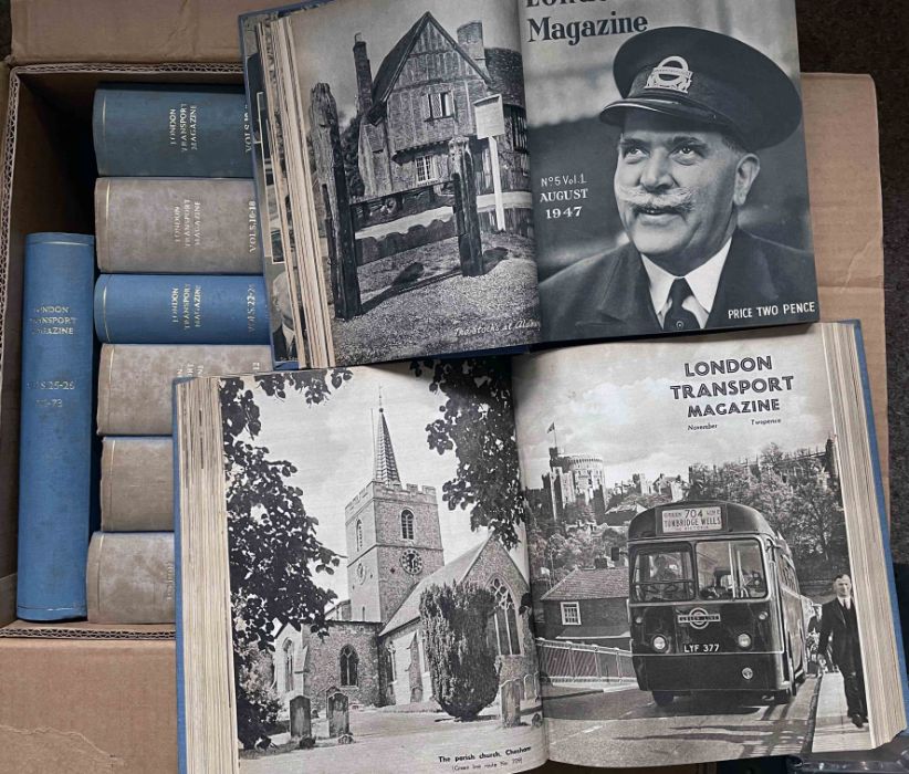 A complete run of the LONDON TRANSPORT MAGAZINE from 1947-1973 bound into 9 volumes with high-