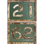 Pair of London & South Western Railway (LSWR) cast-iron BRIDGE PLATES: 21 AND 62. Each measures