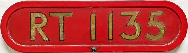 London Transport RT bus BONNET FLEETNUMBER PLATE from RT 1135. The original RT 1135 entered