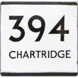 London Transport bus stop enamel E-PLATE for route 394 destinated Chartridge. Probably one of just