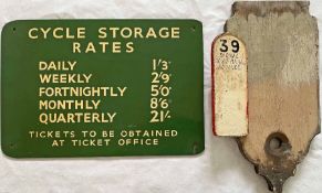3 pieces of interesting railwayana comprising a BR(S) NOTICE 'Cycle Storage Rates' with prices
