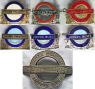Selection (7) of London Transport cap and armband BADGES comprising cap badges for Divisional